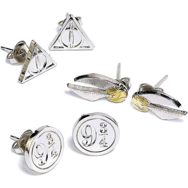 Harry Potter Sett Med Øredobber Symbols Damer - Sølvfarget