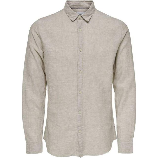 Only & Sons Caiden LS Solid Linen Shirt Chinchilla Grå