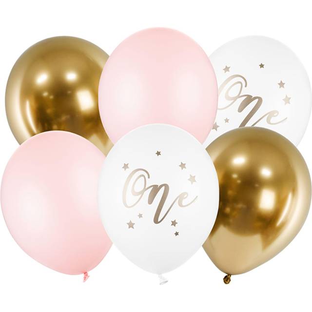 PartyDeco Bursdagsballonger Rosa Gull 30cm 5 stk