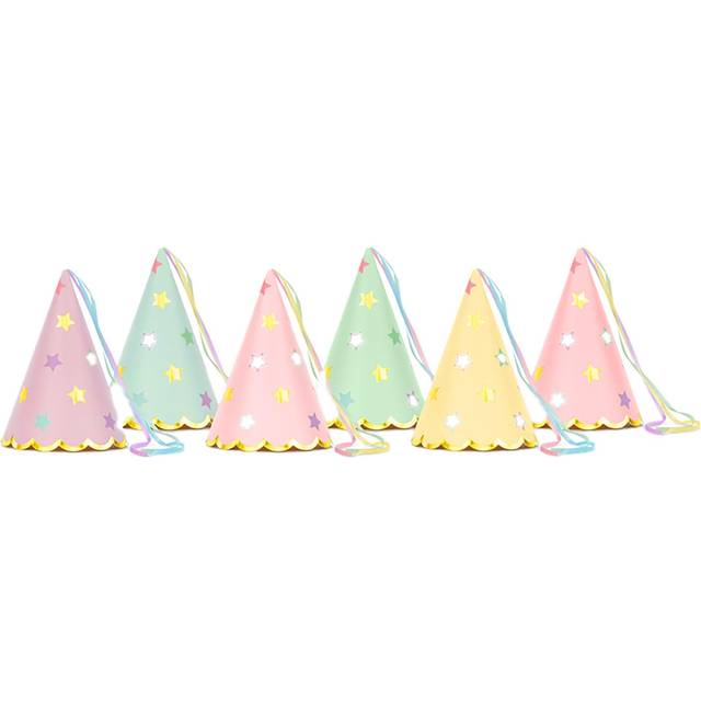 PartyDeco Partyhatter Pastell Med Stjerner 6-Pakning