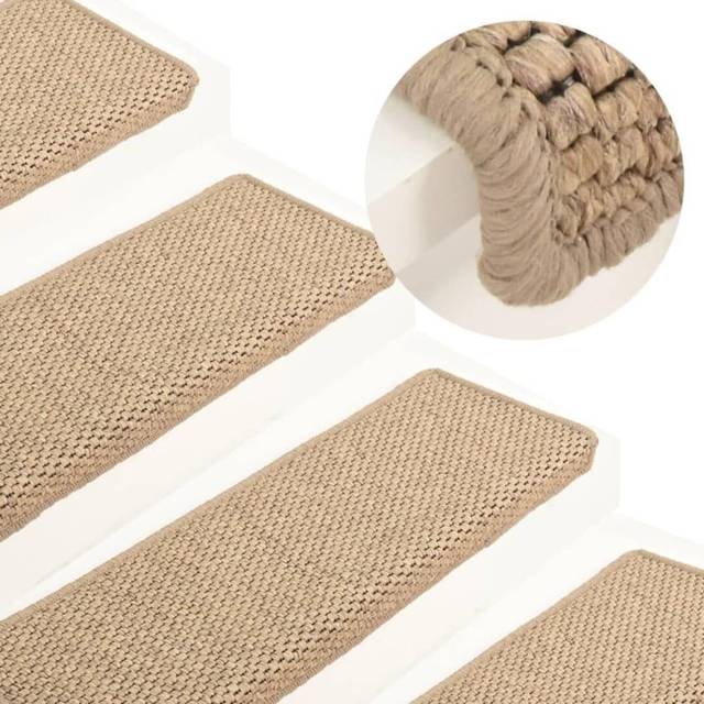 vidaXL Self-adhesive Stair Mats Sisal-Look 15 65x25 Beige, Brun