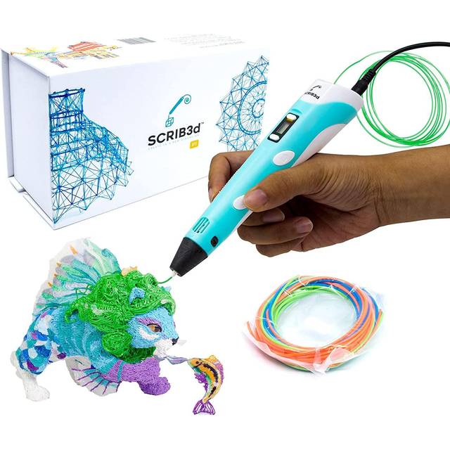 SCRIB3D P1 3D Printing Pen with Display - Includes 3D Pen, 3 Starter Colors of PLA Filament, Stencil Book + Project Guid