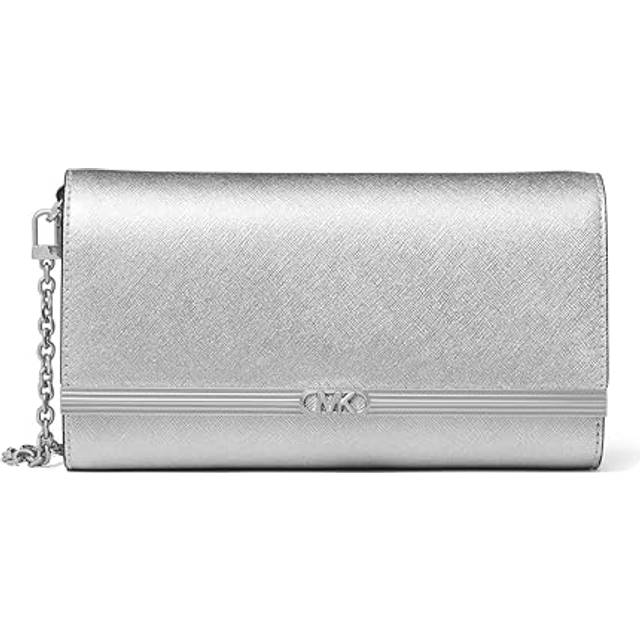Michael Kors Mona Large Metallic Clutch Silver