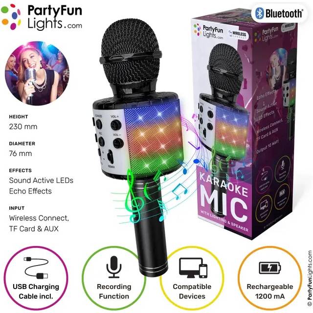 Party Fun Lights Karaoke Mikrofon med LED 1200mAh