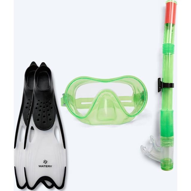 Watery snorkelset för junior 8-15 Jubal/Rilian Grön/svart Snorkelset med fenor Junior