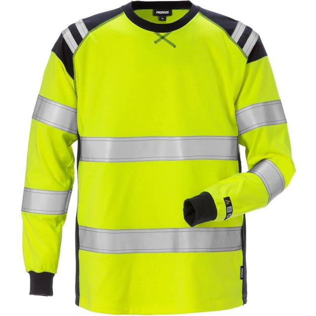 Fristads Langermet T-skjorte - Hi-Vis Gul/Marineblå