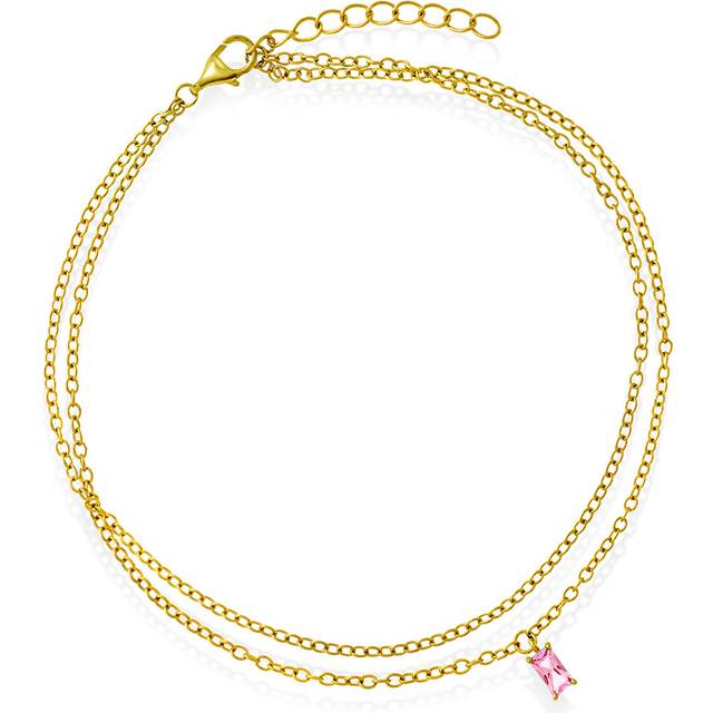 Pan Jewelry Ankelkjede i 925 forgylt sølv med rosa zirkonia, 25 cm