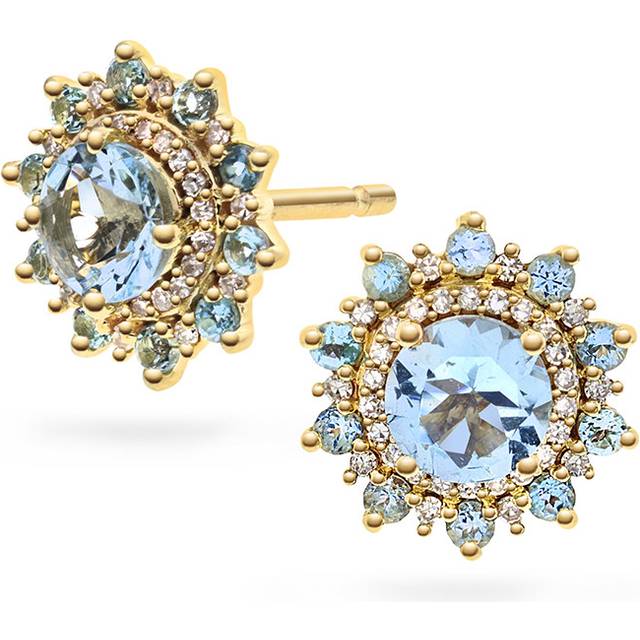 Pan Jewelry Øredobber 585 Gult Gull Med Diamanter 0.08 Ct - Akvamarin Stener