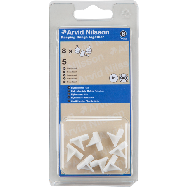 Arvid Nilsson Hyllebærer Vinkel P8 Hvit 5mm 8 Stk