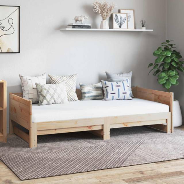 vidaXL Uttrekkbar Dagbed Naturlig 180 x 200 cm Massiv Furu Rammemadrass