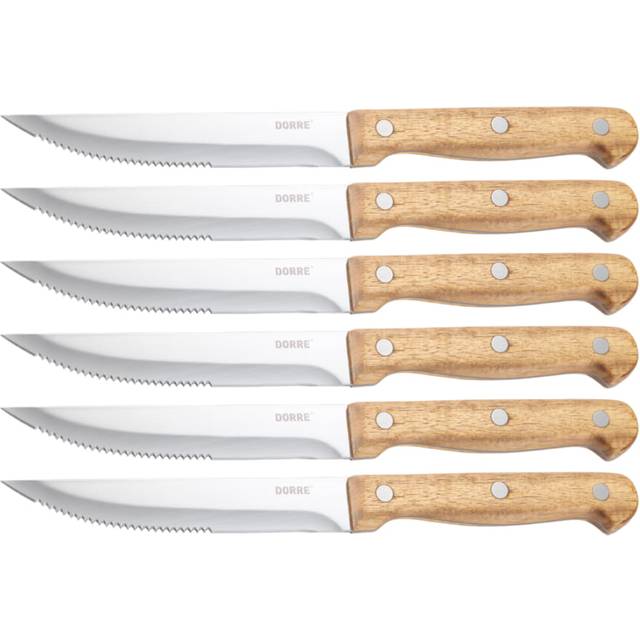 Dorre Bbq Knives 6 Pcs Wooden Box Stainless Steel Acacia Handle 22.5 x 2 cm Grillkniv