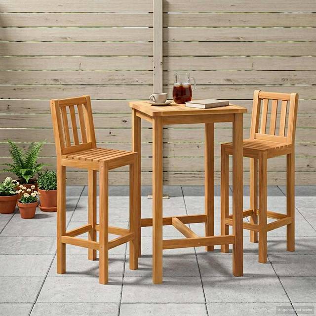 vidaXL Ute Barsett 3 Pcs Ubehandlet Massivt Teaktre Bargruppe