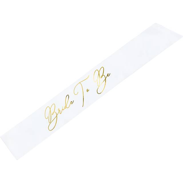 PartyDeco Sash Bride to Be White Gold